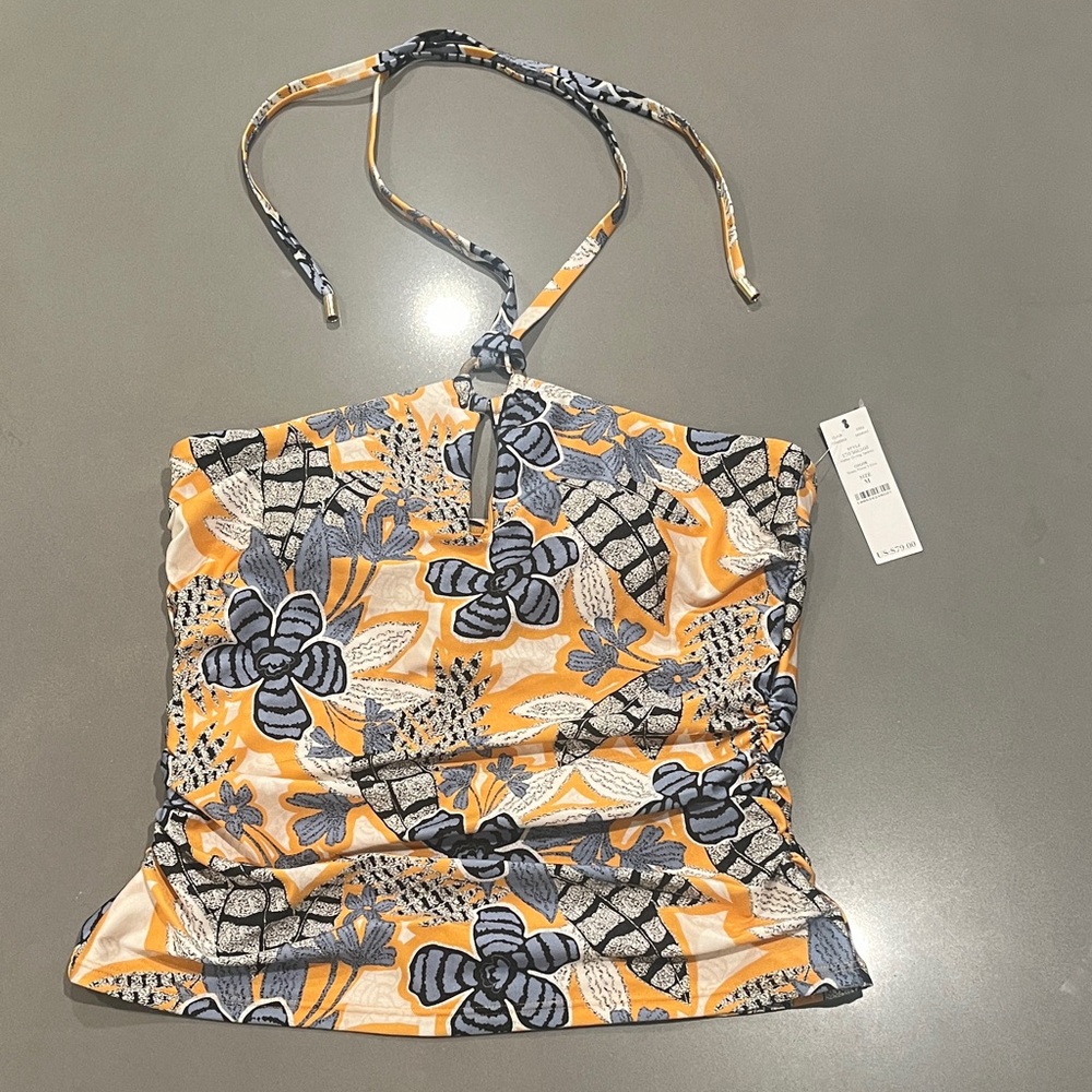 White House Black Market Swim Floral Halter Top in Yellow and Blue